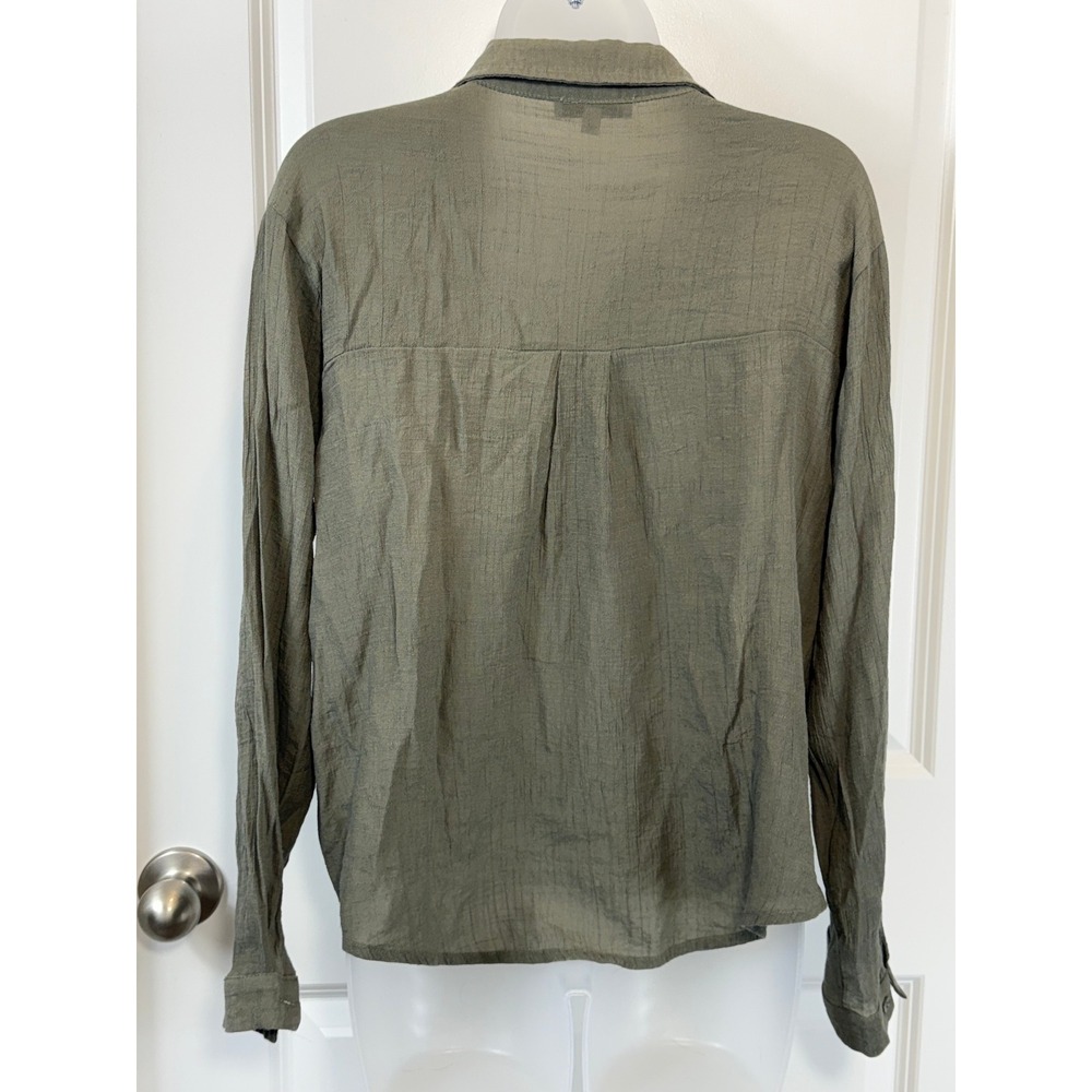 FATE Olive Green‎ Twist Button Down Shirt Women's S Long Sleeve Crop Texture - Picture 4 of 11